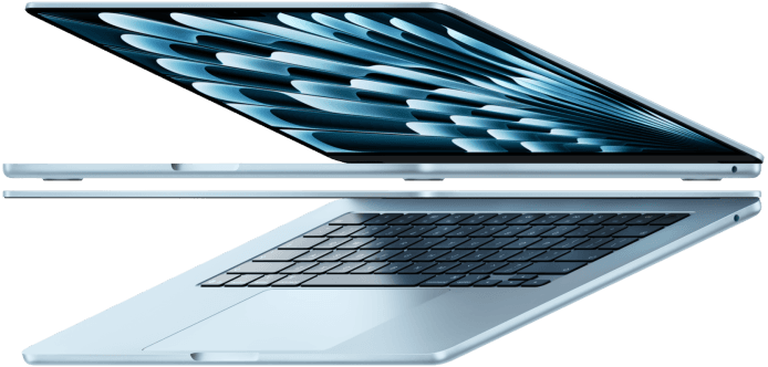 MacBook Air azul-céu aberto em duas posições